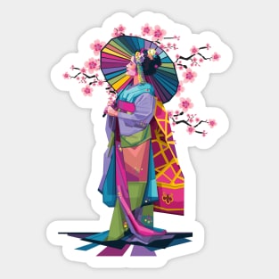 Geisha with rainbow umbrella Sticker